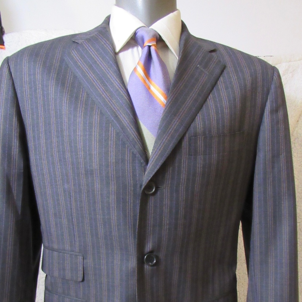ALFRED‎ DUNHILL Men's Gray Stripe WOOL 3 Button Stack Pocket Sport Coat